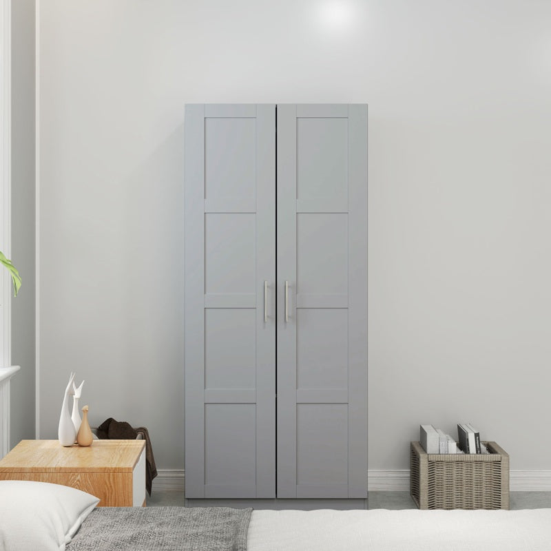 HOMCOM Double Paneled Door Wardrobe, with Shelves - Grey