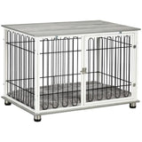 PawHut Indoor Dog Crate Furniture, Side End Table, with Soft Washable Cushion, Lockable Doors, for Small and Medium Dogs