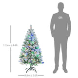 HOMCOM 4.5' Artificial Snow Christmas Trees with Frosted Branches, Warm White or Colourful LED Lights, Steel Base