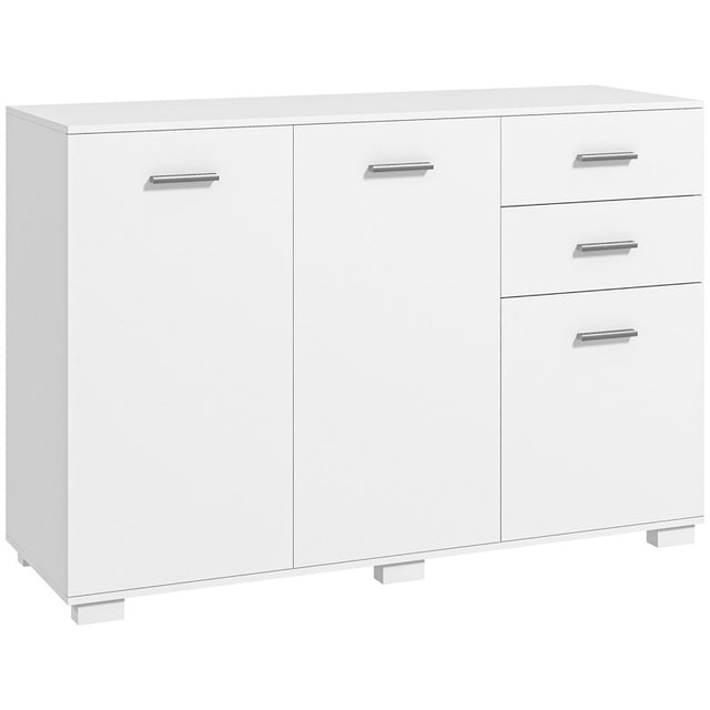 HOMCOM Sideboard, Modern Storage Cabinet with 2 Drawers, 3 Doors and Adjustable Shelves, Kitchen Cabinet for Living Room, Dining Room, White