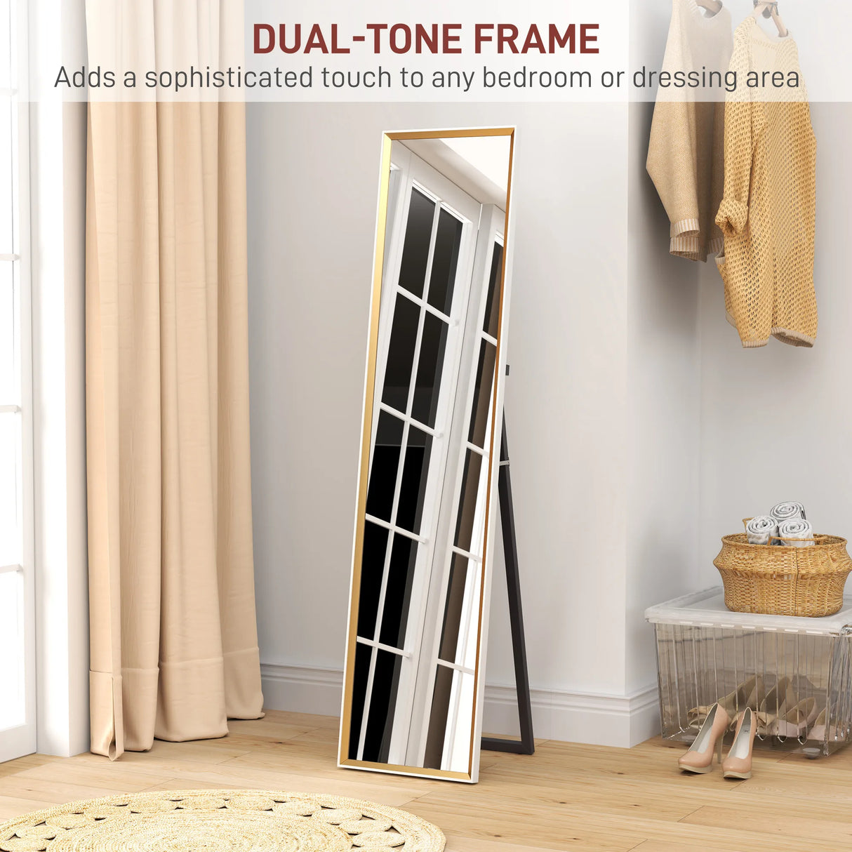 HOMCOM 157 x 37cm Elegant Full-Length Mirror - White/Gold-Tone