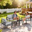 Outsunny 5 Piece Metal Garden Furniture Sofa Set with Thickened Cushions, Loveseat, 2 Armchairs, 2 Coffee Tables, Light Grey