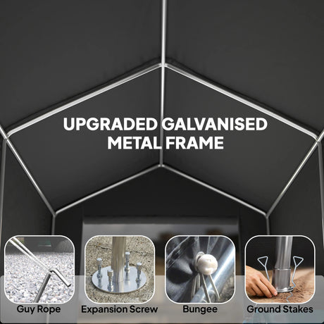 Outsunny 7.5 x 6.2 ft Outdoor Garden Storage Shed, Waterproof Bike Tent with Roll-Up Zipper Door and Vent, Dark Grey