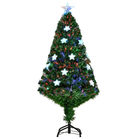 HOMCOM 4FT Prelit Artificial Christmas Tree Fibre Optic Star LED Light Holiday Home Xmas Decoration with LED Light for Indoor Party, Green