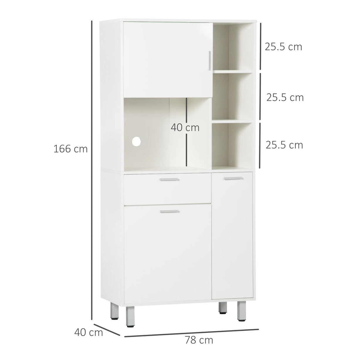 HOMCOM Kitchen Cupboard, Modern Kitchen Storage Cabinet with Shelves and Drawer, Free Standing Kitchen Units, 166 cm, White