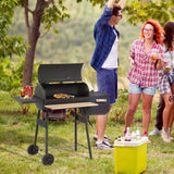 Outsunny Portable Charcoal BBQ Grill, Cold-rolled Steel, Solid Wood, 104H x 124L x53W cm-Black