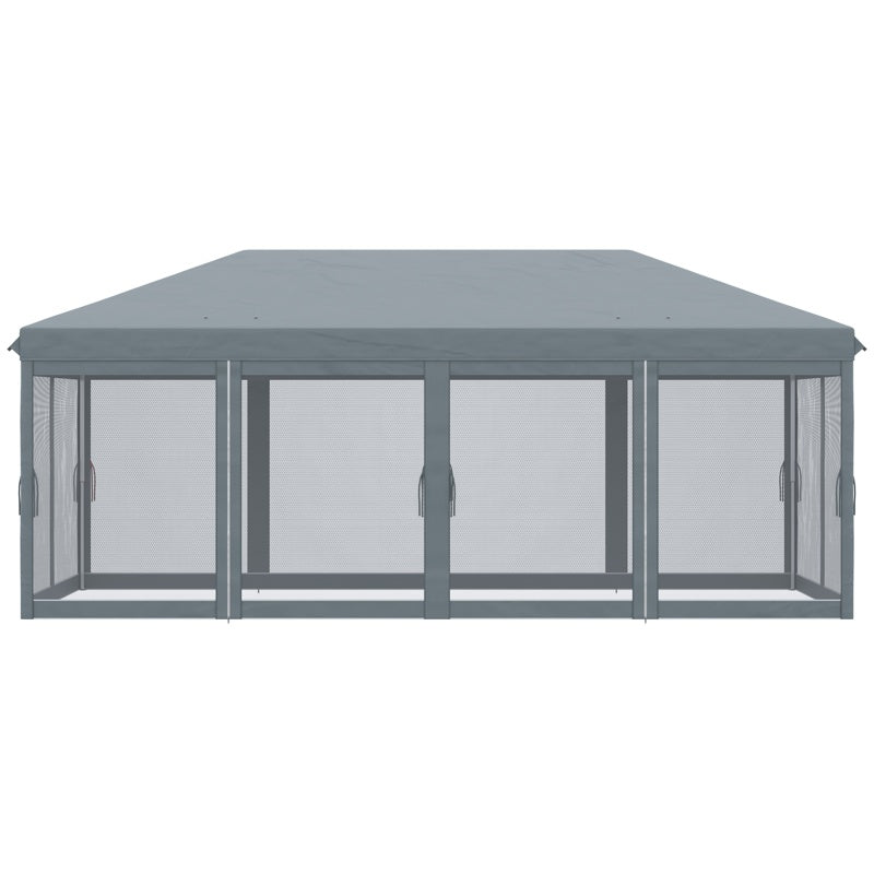 Outsunny 3 x 6m Pop Up Gazebo, Outdoor Canopy Shelter, Marquee Party Wedding Tent with 6 Mesh Walls and Carry Bag, Grey