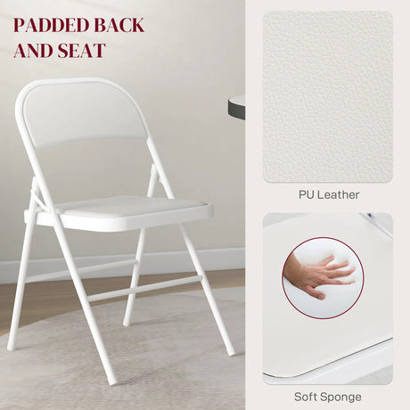 HOMCOM Set of Two Cushioned Folding Chairs - White