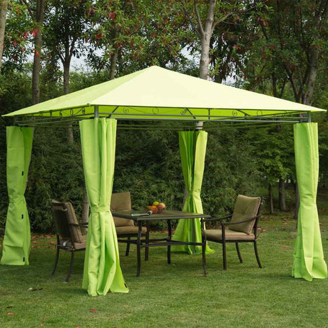 Outsunny 3 x 3(m) Garden Gazebo, Outdoor Gazebo Canopy Shelter with Curtains and Steel Frame for Lawn, Yard and Deck, Green