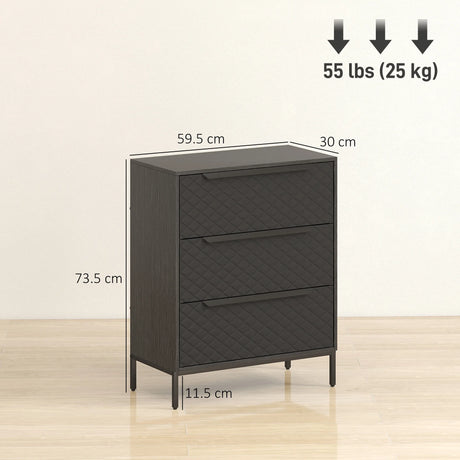 HOMCOM Chest of Drawers, Dresser with 3 Fabric Drawers and Aluminium Handles - Black