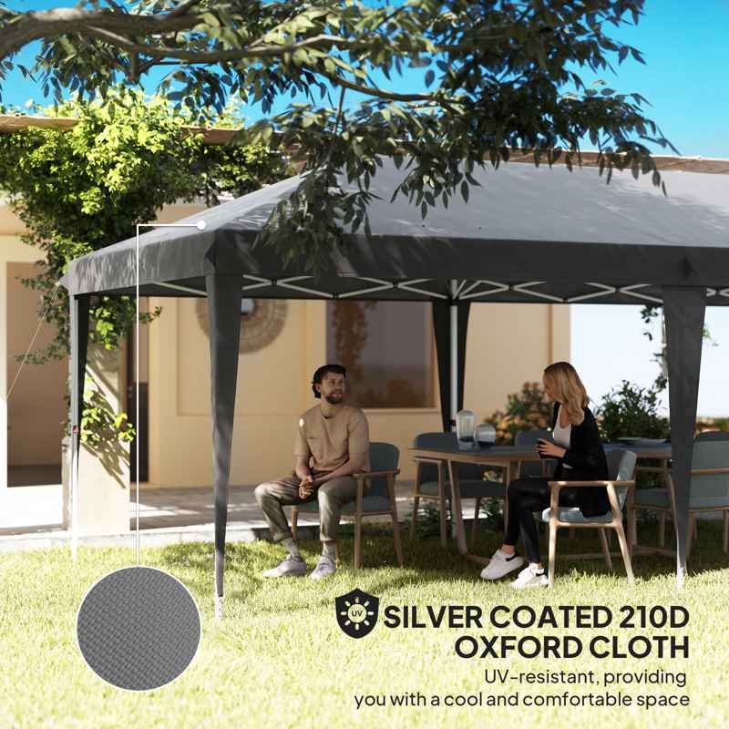 Outsunny Pop Up Gazebo, Double Roof Foldable Canopy Tent, Height Adjustable Wedding Awning Canopy w/ Carrying Bag, 6 m x 3 m x 2.7 m, Grey