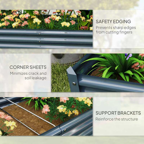 Outsunny 180 x 90cm Galvanised Steel Open Planter - Silver