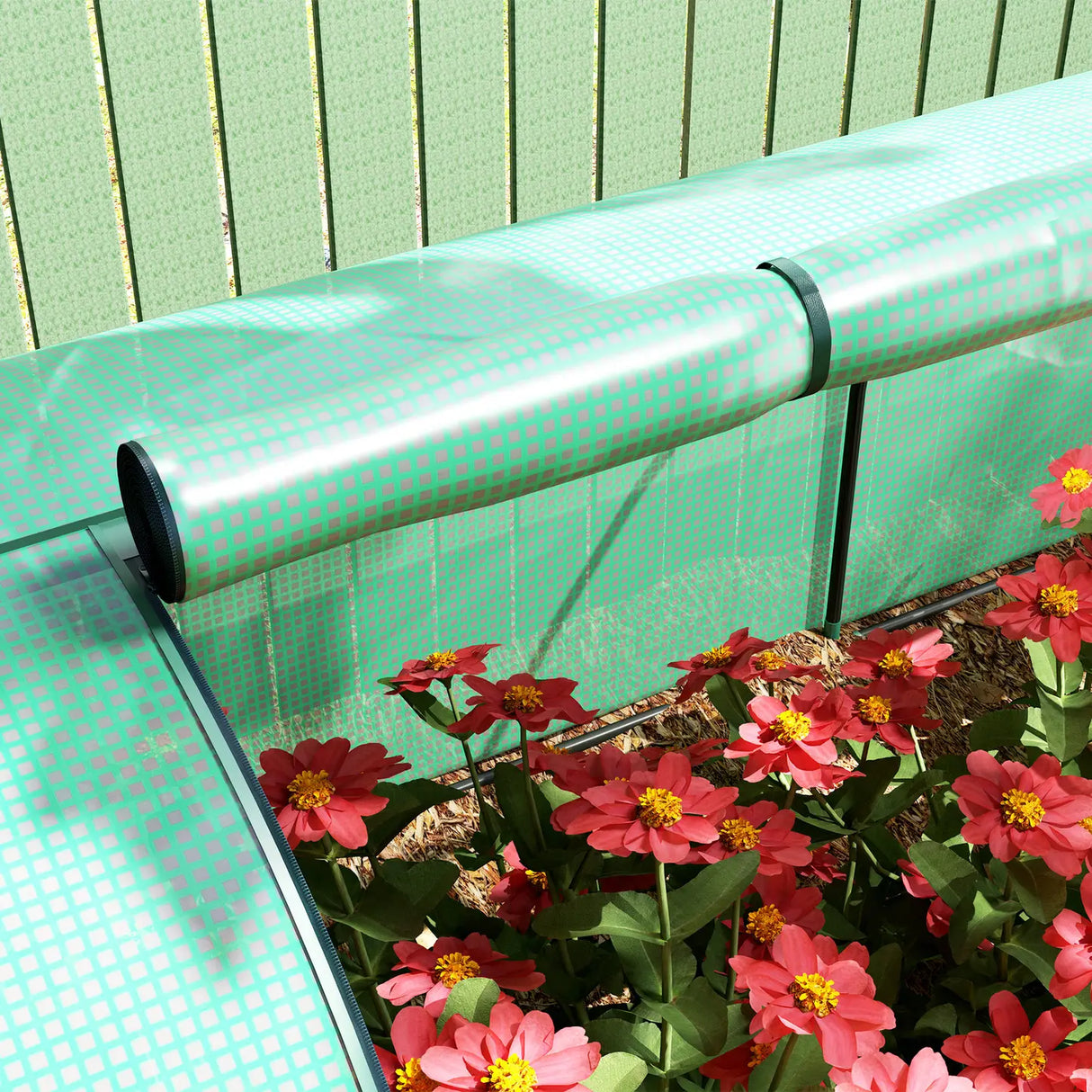 Outsunny Mini Greenhouse, Small Polytunnel Green House with Zipped Doors, Steel Frame for Garden Backyard, 395 x 100 x 80cm, Green