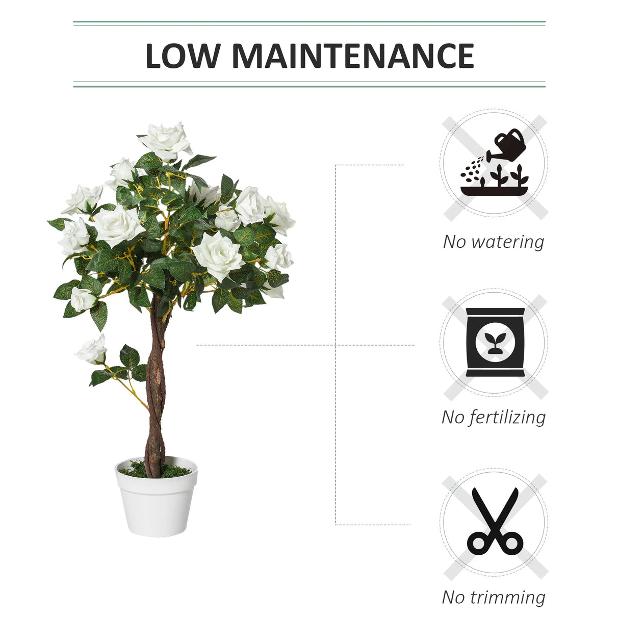 Outsunny Artificial Plants White Rose Floral in Pot, Fake Plants for Home Indoor Decor, 90cm