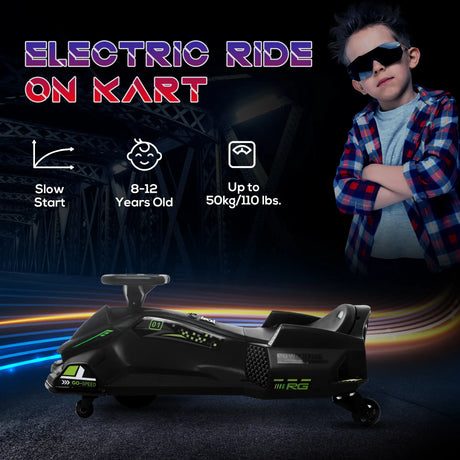 HOMCOM 12V Kids Electric Go Kart with Music, LED Lights, Slow Start, Black