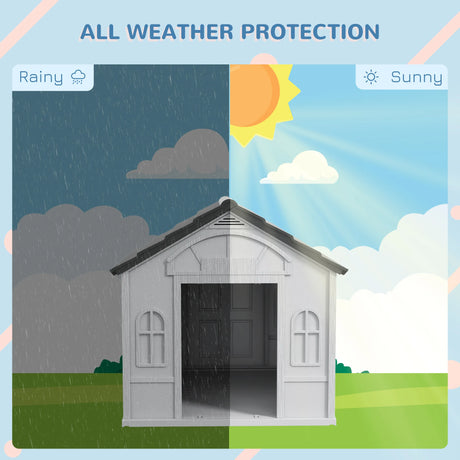 PawHut Plastic Weather-Resistant Dog House, for Indoors and Outdoors, Medium Dogs - Grey