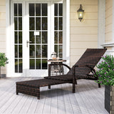 Outsunny Reclining Rattan Lounger, with Extending Footrest - Brown