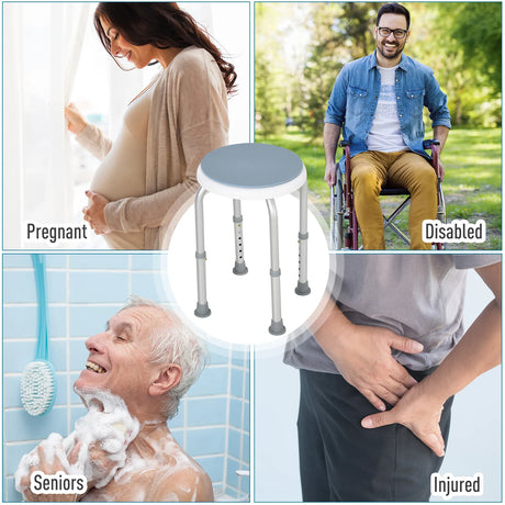 HOMCOM 360 Swivel Shower Chair, Height Adjustable Aluminium Shower Stool with Non-Slip Feet for Disabled, Elderly, Light Blue