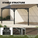 Outsunny 4 x 3 m Metal Lean-to Pergola, Wall-Mounted Garden Pergola with Polycarbonate Roof and Metal-Aluminium Frame, Heavy Duty Hardtop Gazebo for Outdoor Patios, BBQ, Brown