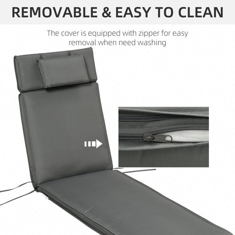 Outsunny Garden Sun Lounger Cushion Replacement Soft Sunbed Reclining Chair Relaxer Pad with Pillow, Cushion ONLY - Grey