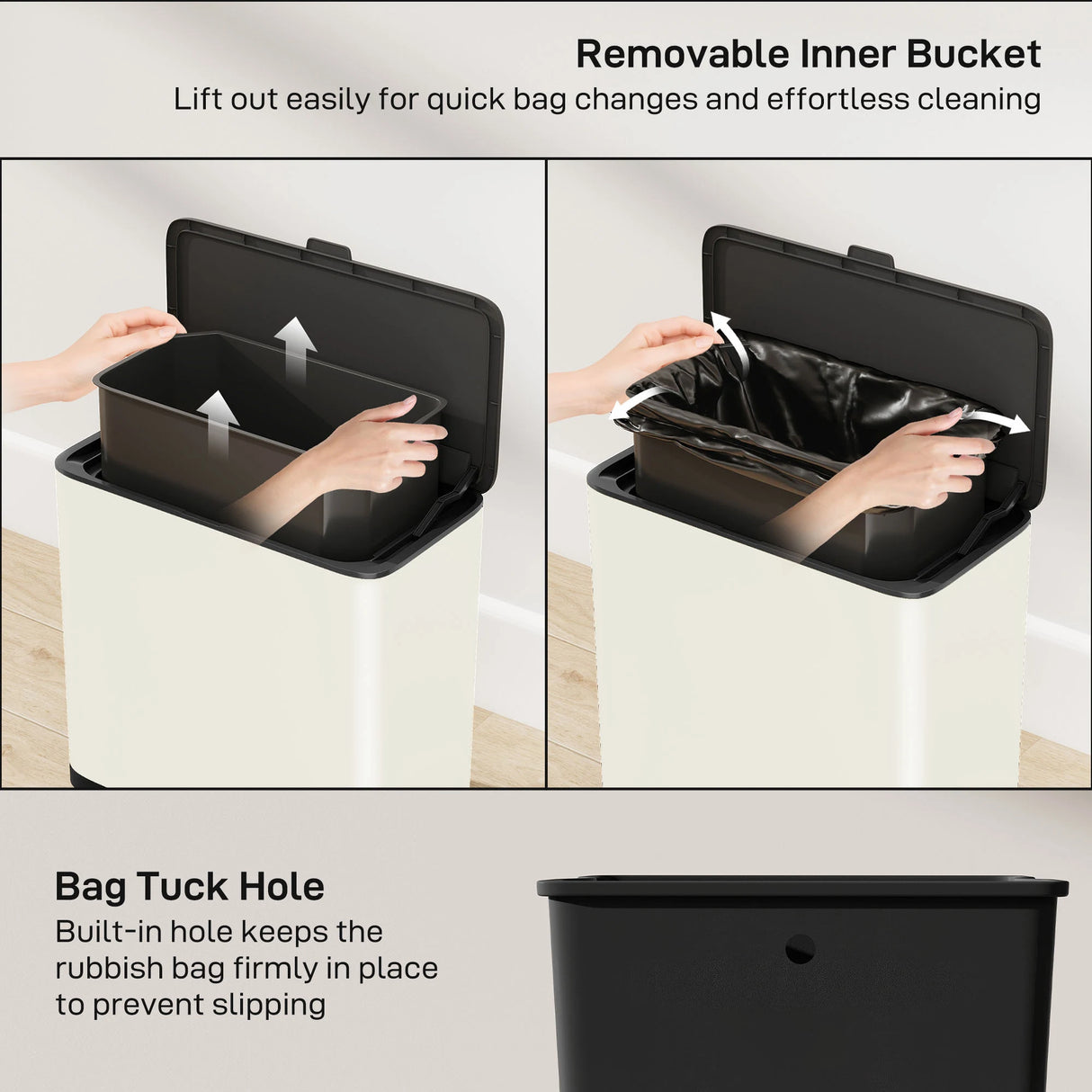HOMCOM 8L Hanging Kitchen Bin, Rubbish bin with Lid and Removable Inner Bucket for Kitchen Cabinet Door, Under Sink, Office