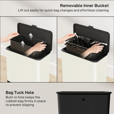 HOMCOM 8L Hanging Kitchen Bin, Rubbish bin with Lid and Removable Inner Bucket for Kitchen Cabinet Door, Under Sink, Office