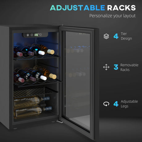 HOMCOM 24 Bottle Wine Cooler, 68 Litre Capacity, 4-16C Freestanding Drinks Beer Wine Fridge with Glass Door, Black