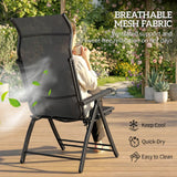 Outsunny Reclining Garden Chairs Set of 2, 5-Position Folding Sun Loungers with High Back, Retractable Footrest, Dark Grey