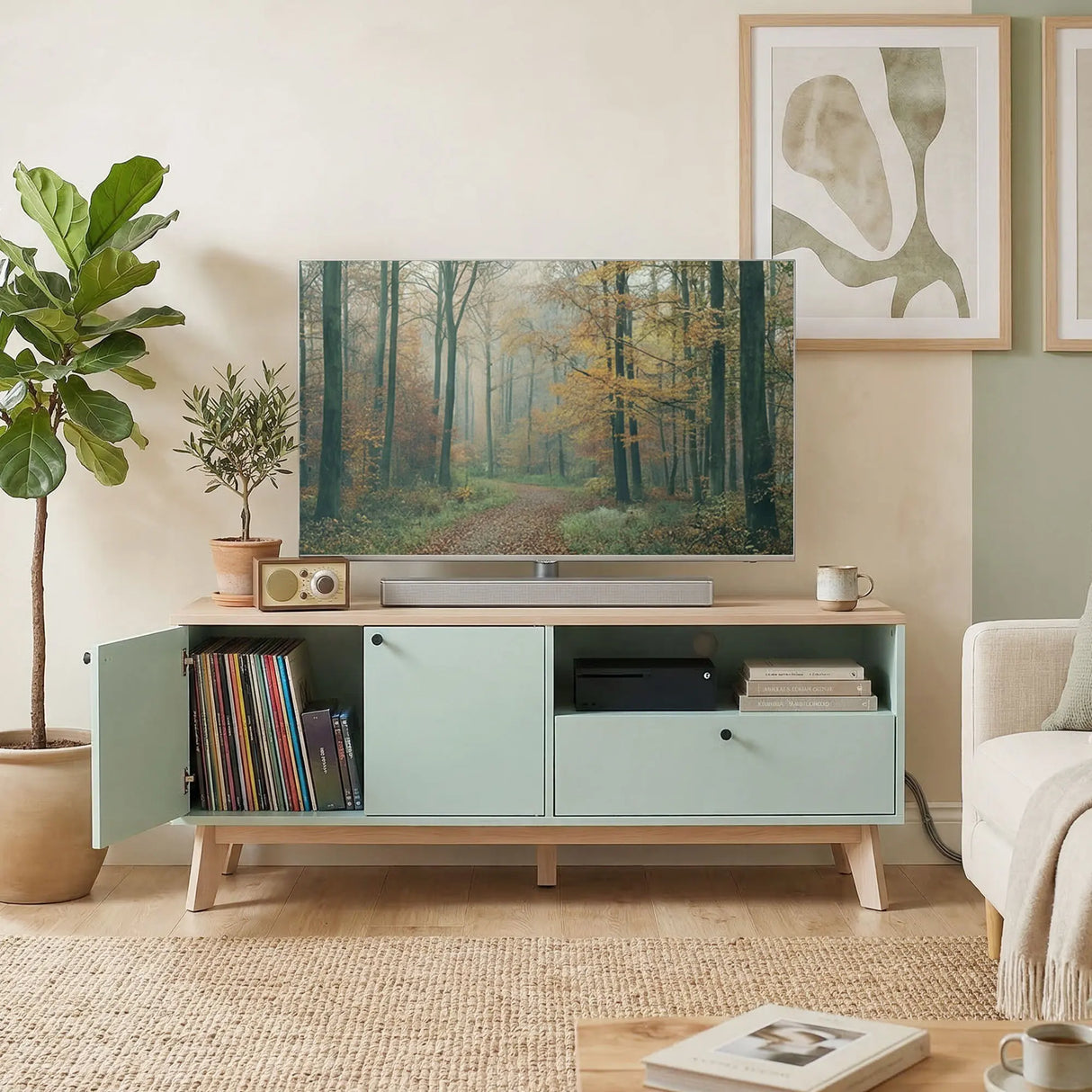 HOMCOM TV Stand Cabinet for Television up to 36 Inch, Modern TV Unit with 2 Doors, Entertainment Center with Adjustable Shelf