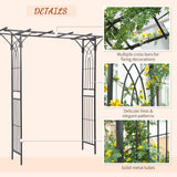 Outsunny 210cm Decorative Metal Garden Trellis Arch with Durable Steel Tubing & Elegant Scrollwork, Great for Weddings, Dark Gre