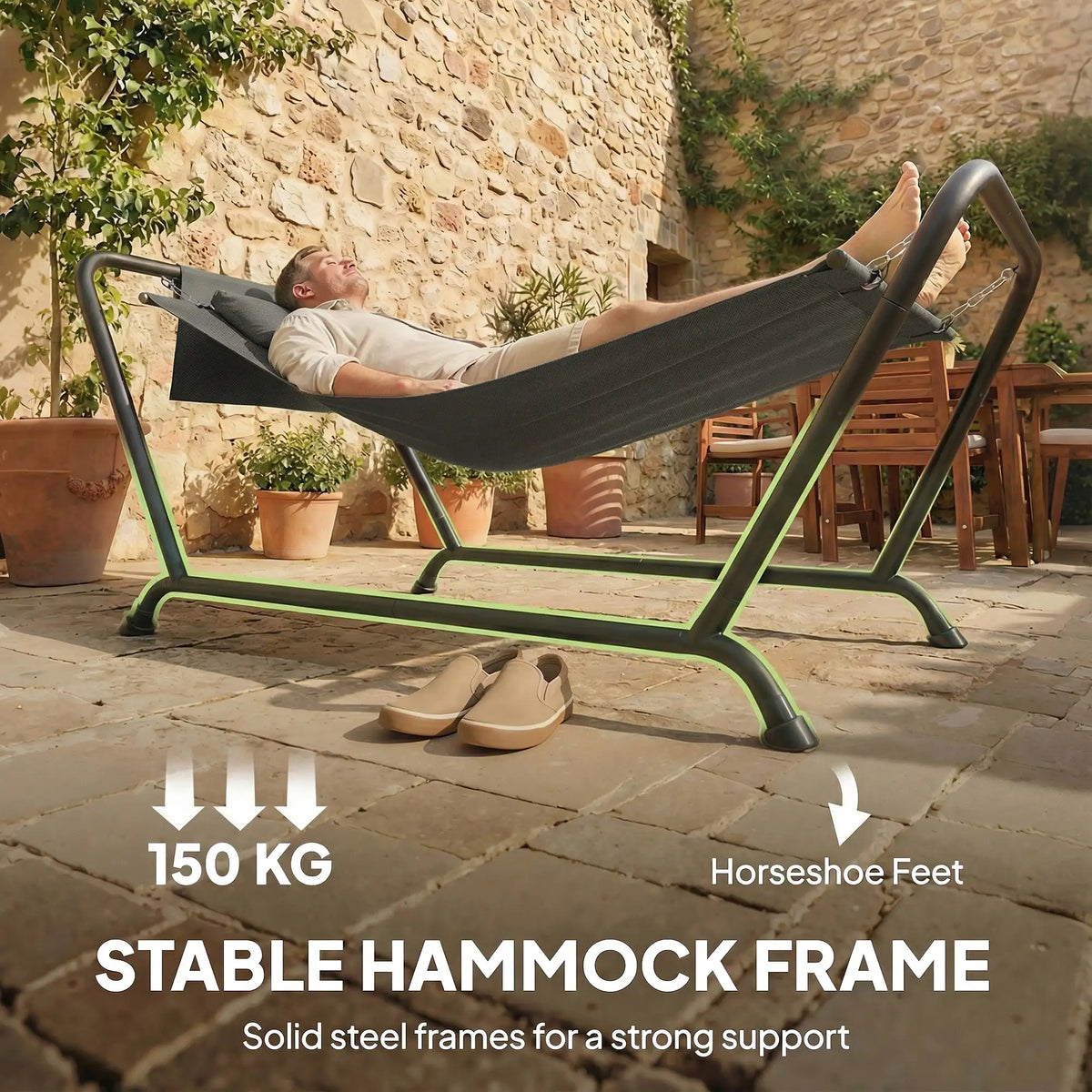 Outsunny Outdoor Hammock with Stand, Freestanding Hammock with Side Pocket, Headrest for Patio, Balcony, Porch, Dark Grey