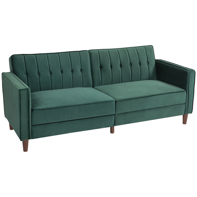 HOMCOM Velvet-Feel Three-Seater Sofa Bed - Green