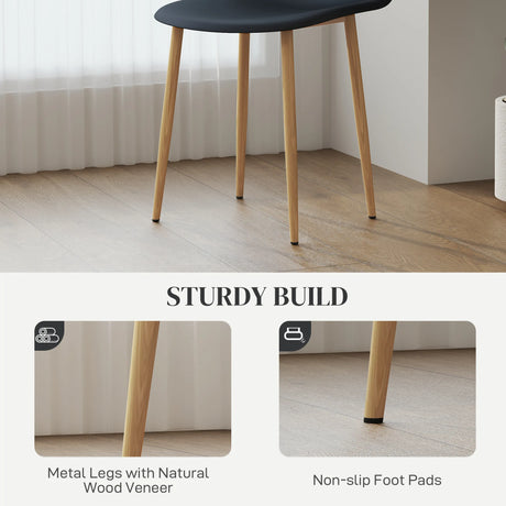 HOMCOM Modern Dining Chairs Set of 4, Kitchen Chairs with Backrest and Steel Legs for Dining Room, Living Room, Black