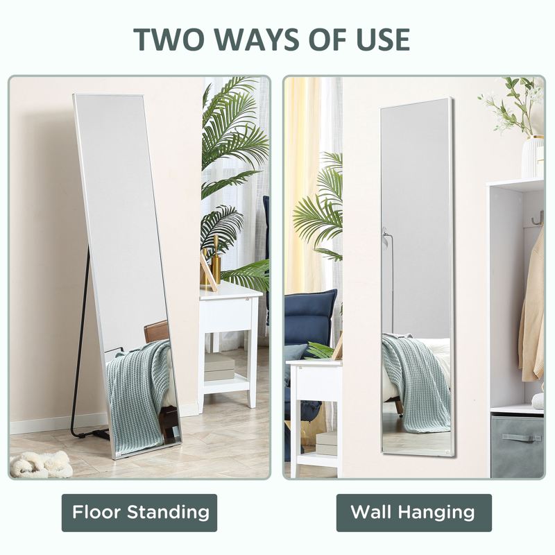 HOMCOM Full Length Mirror Wall-Mounted, 160 x 40 cm Freestanding Rectangle Dressing Mirror for Bedroom, Living Room, Silver Frame