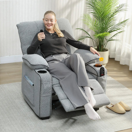 HOMCOM Electric Massage Recliner Armchair with Vibration, Heat, Whisper-Quiet Motor, Memory Function, Velvet Power Reclining Chair with Spring Pack, USB Port, Footrest, Side Pocket, Cup Holders, Grey