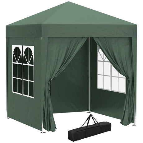 Outsunny 2 x 2 m Garden Pop Up Gazebo, Wedding Party Tent Marquee, Water Resistant Awning Canopy with Sidewalls, Windows, Carry Bag, Green