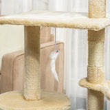 PawHut Multi-Level Cat Tree with Scratching Post, Ladder, Cat House, Beige