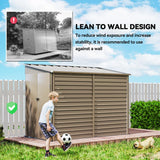 Outsunny 5 x 9ft Galvanised Metal Garden Shed with Foundation Kit, Outdoor Lean-to Shed, Tool Storage House with Lockable Doors, Gloves and 2 Air Vents for Patio, Garden, Brown