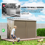 Outsunny 5 x 9ft Galvanised Metal Garden Shed with Foundation Kit, Outdoor Lean-to Shed, Tool Storage House with Lockable Doors, Gloves and 2 Air Vents for Patio, Garden, Brown