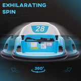 AIYAPLAY 360 Rotation Kids Bumper Car, 12V Waltz Car with Remote Control, Dual Joystick, Music, Lights, Light Blue