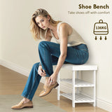 HOMCOM Two Shelf Bamboo Shoe Storage Bench - White