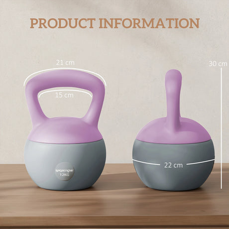 SPORTNOW 12KG Soft Kettlebell, Kettlebell with Non-Slip Handle for Home Gym, Weight Lifting, Strength Training, Purple/Grey