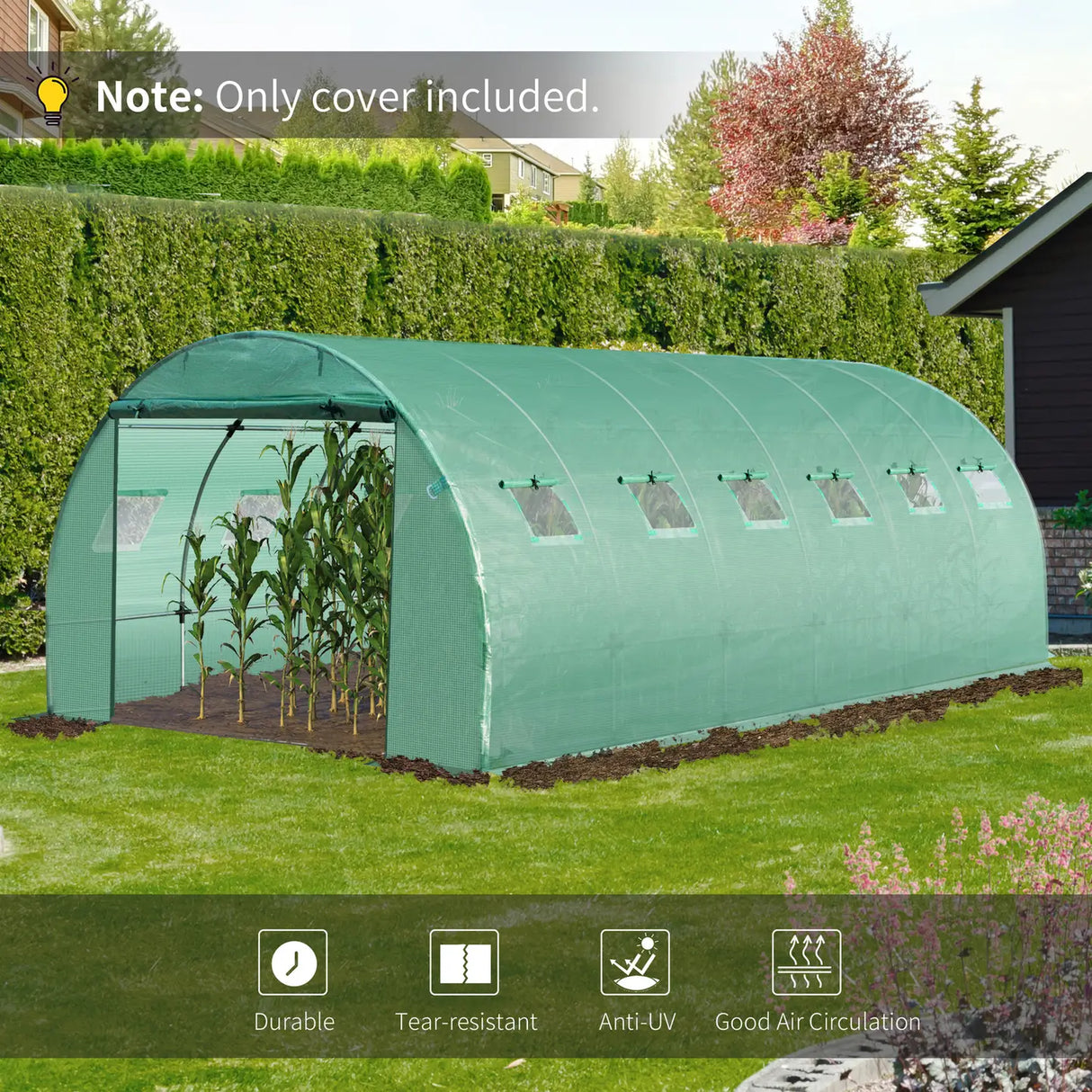 Outsunny 6 x 3 x 2m Greenhouse Replacement Cover ONLY Winter Garden Plant PE Cover for Tunnel Walk-in Greenhouse with Roll-up Windows Door Outdoor, Green