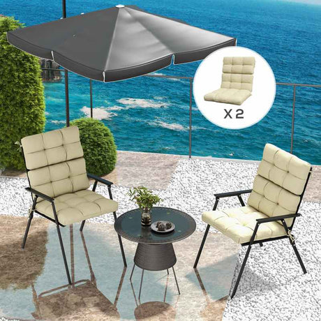 Outsunny 2-Piece Seat Cushion Replacement with Backrest, Garden Patio Chair Cushions Set with Ties, Beige