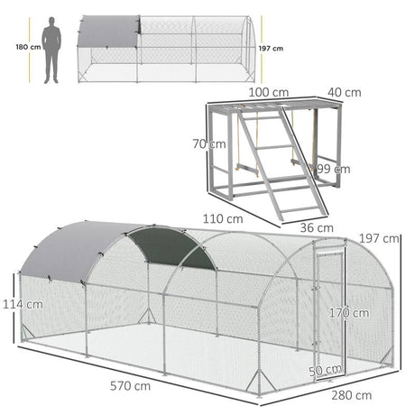 PawHut Walk In Chicken Run with Chicken Activity Shelf and Cover, 2.8 x 5.7 x 2m