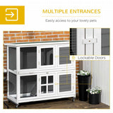PawHut Wooden Rabbit Hutch, Two-Tier Guinea Pig Cage, with Removable Tray, Wheels