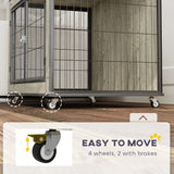 PawHut Dog Crate Furniture with Wheels, Double Doors, for Medium Dogs, Grey