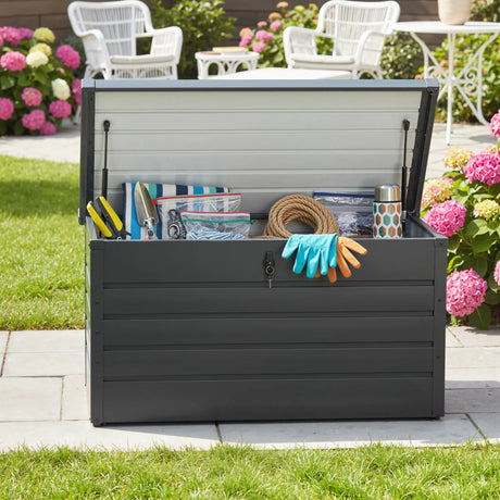 Outsunny 311L Galvanised Steel Garden Storage Box - Dark Grey