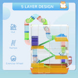 PawHut 5 Tier Hamster Cage Carrier Habitat w/ Exercise Wheels, Tunnel, Orange