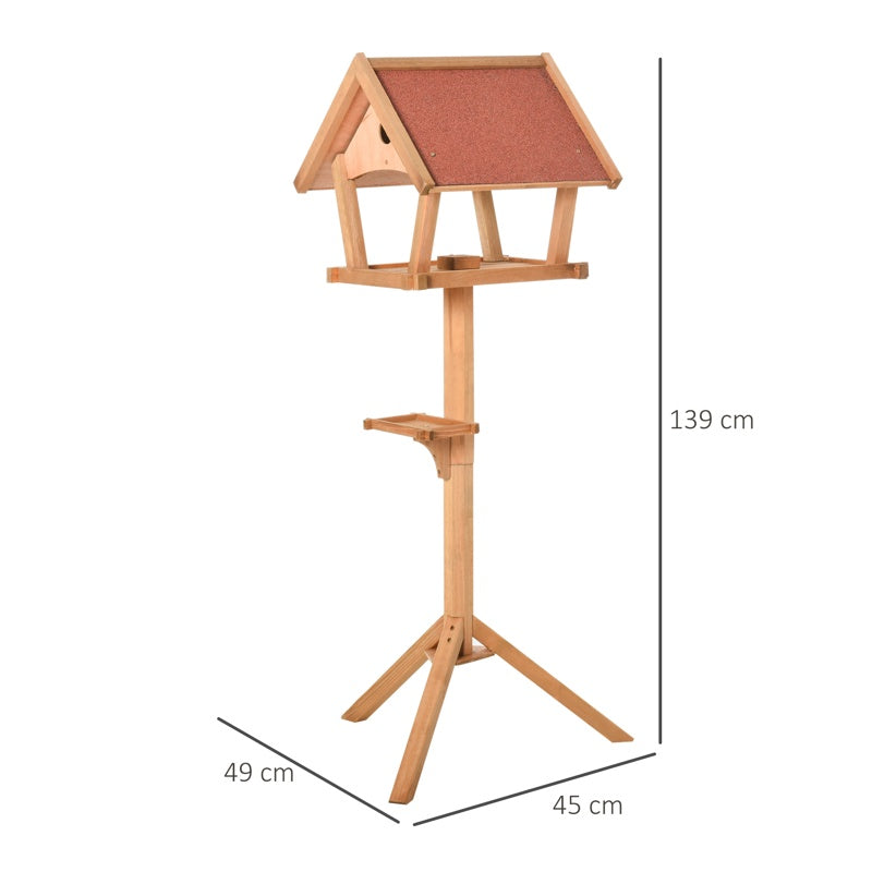 PawHut Wooden Bird Table Freestanding Feeding  Station for Garden Outside ,139H cm, Natural